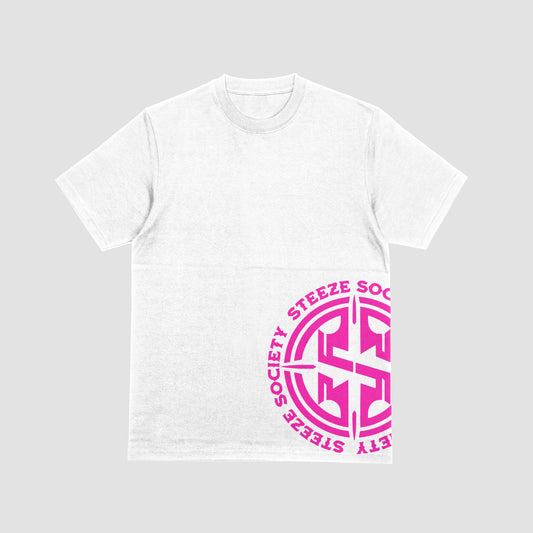 Steeze Society Side Print Tee – White & Pink